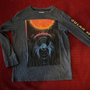 Old Navy Kids Long Sleeve Tee blue gray  with Space Graphic